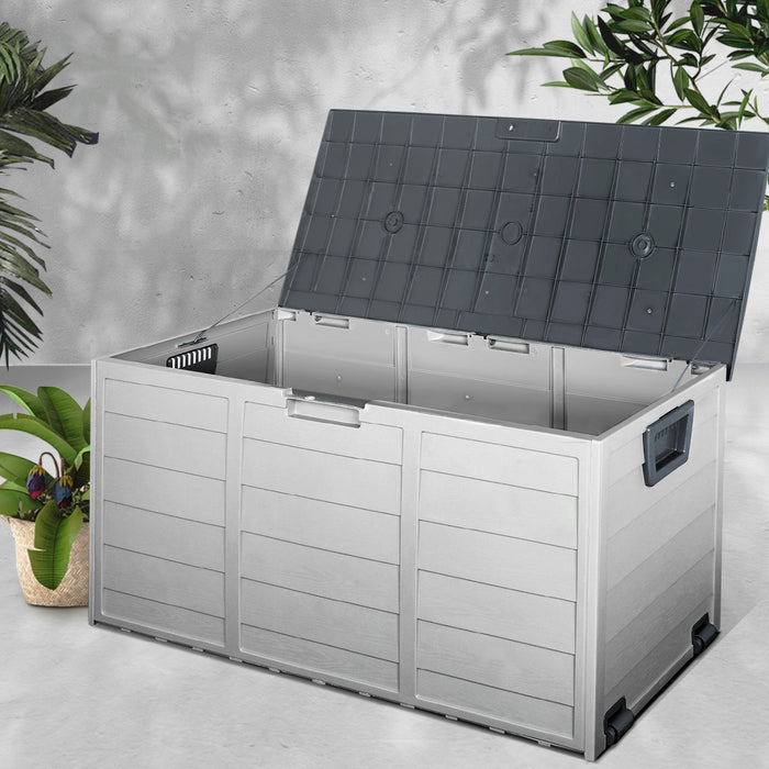 Outdoor 290L Lockable Weatherproof Garden Tools Storage Box Grey