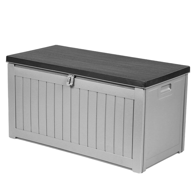 Outdoor 190L Lockable Weatherproof Garden Tools Storage Box Bench Grey and Black
