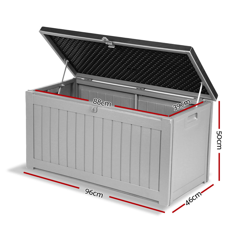 Outdoor 190L Lockable Weatherproof Garden Tools Storage Box Bench Grey and Black