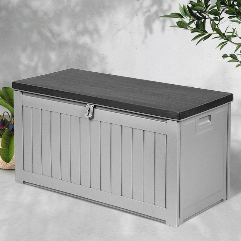 Outdoor 190L Lockable Weatherproof Garden Tools Storage Box Bench Grey and Black