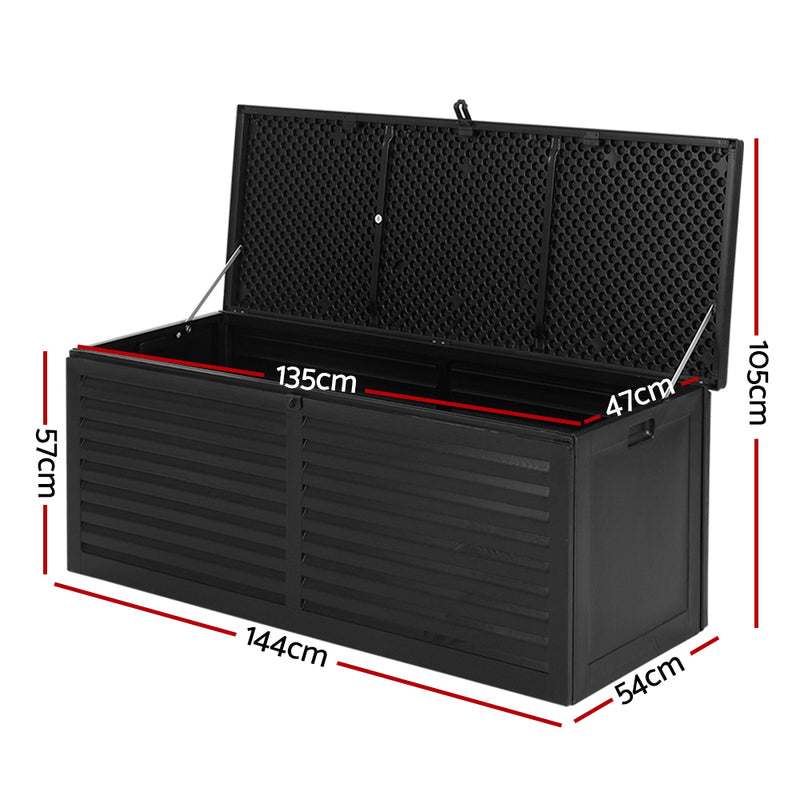 Outdoor 390L Lockable Weatherproof Garden Tools Storage Box Bench Black