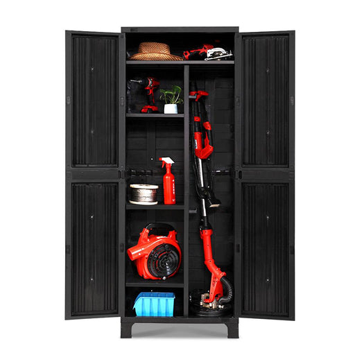 Bostin Life Outdoor Storage Cabinet Lockable Tall Garden Sheds Garage Adjustable Black 173Cm