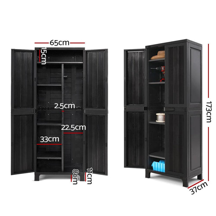 Bostin Life Outdoor Storage Cabinet Lockable Tall Garden Sheds Garage Adjustable Black 173Cm