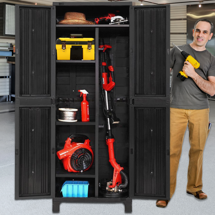 Tall Outdoor Lockable Adjustable Storage Cupboard Cabinet Black
