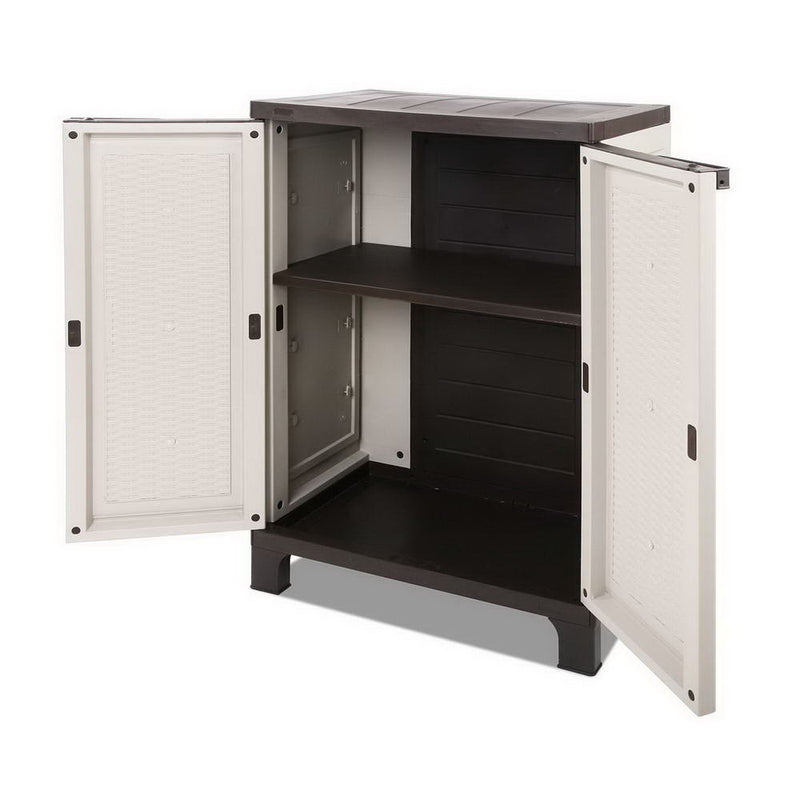 Outdoor Half Size Lockable Adjustable Storage Cabinet Cupboard Beige and Brown