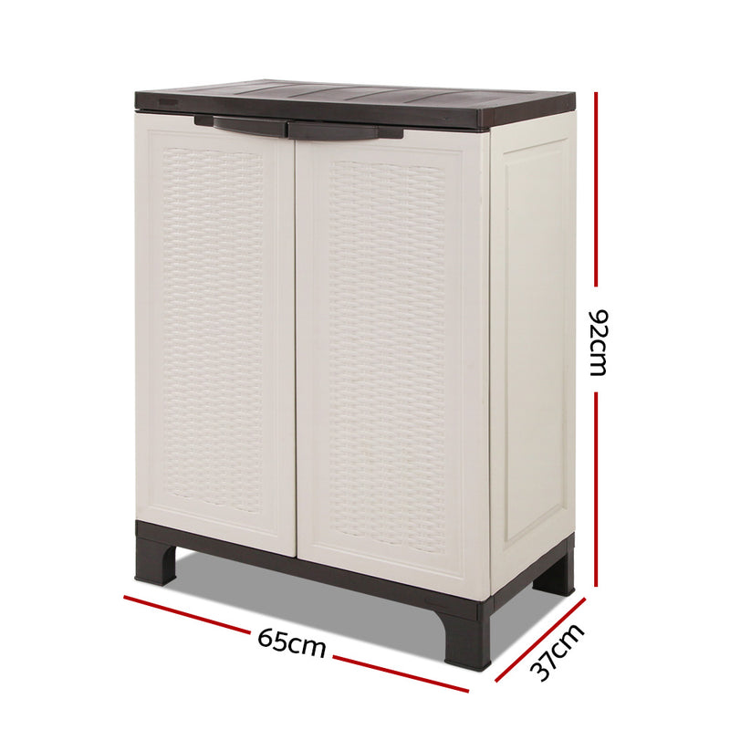 Outdoor Half Size Lockable Adjustable Storage Cabinet Cupboard Beige and Brown