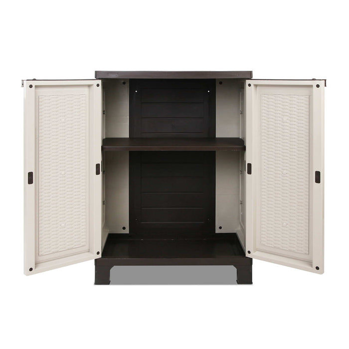 Outdoor Half Size Lockable Adjustable Storage Cabinet Cupboard Beige and Brown