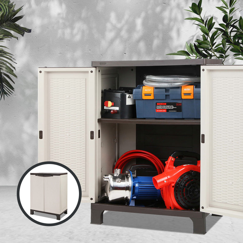 Outdoor Half Size Lockable Adjustable Storage Cabinet Cupboard Beige and Brown