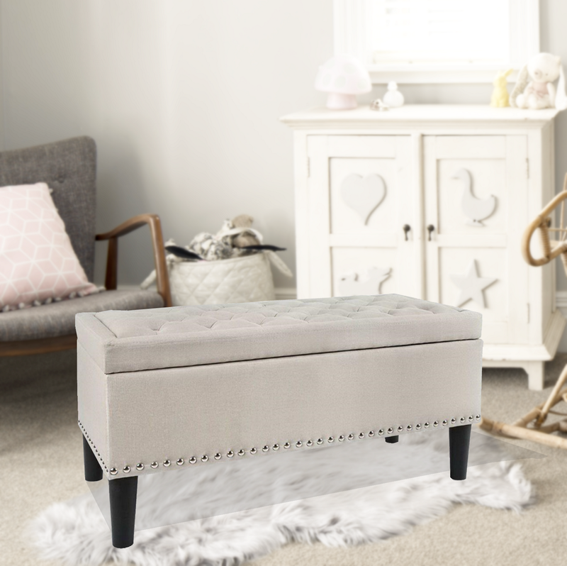 Fabric Storage Ottoman - Taupe