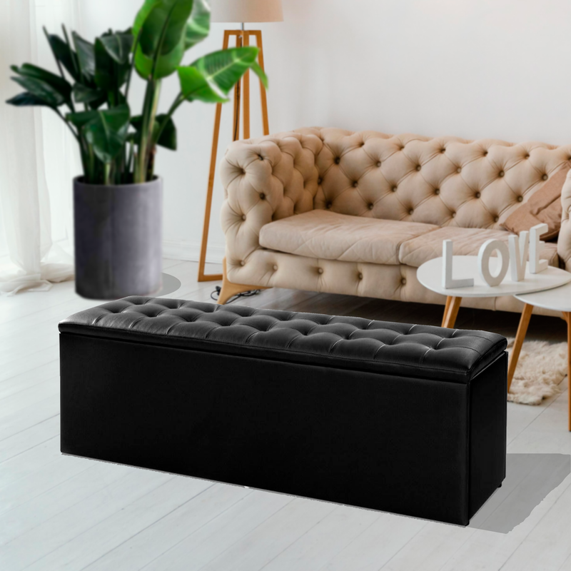 Faux Leather Blanket Box Storage Ottoman - Black