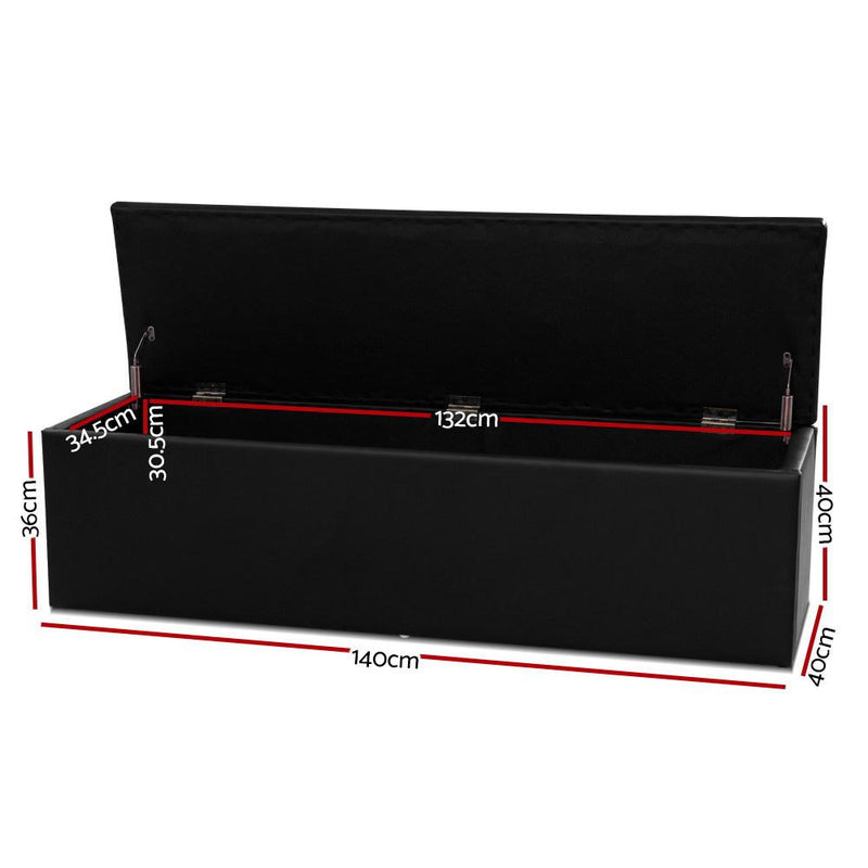 Bostin Life Artiss Storage Ottoman Blanket Box Black Large Leather Rest Chest Toy Foot Stool