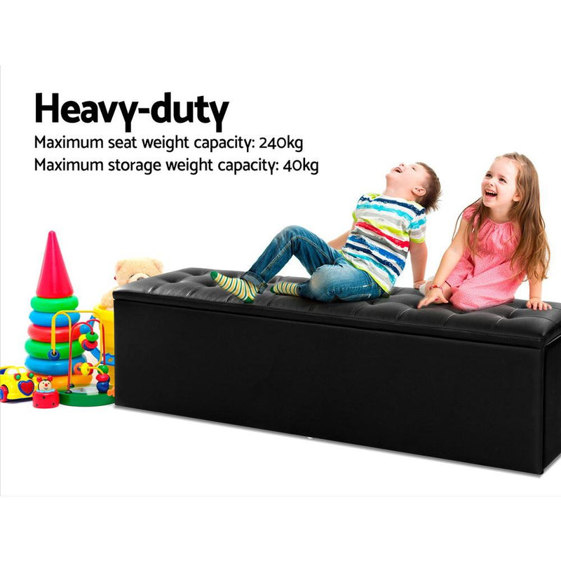 Bostin Life Artiss Storage Ottoman Blanket Box Black Large Leather Rest Chest Toy Foot Stool