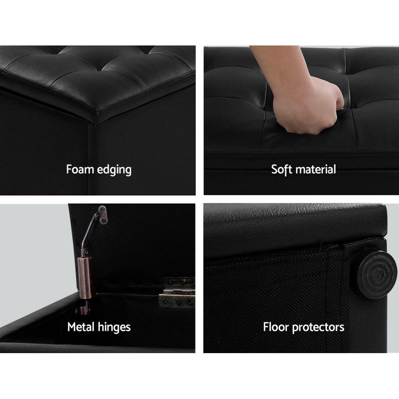 Bostin Life Artiss Storage Ottoman Blanket Box Black Large Leather Rest Chest Toy Foot Stool