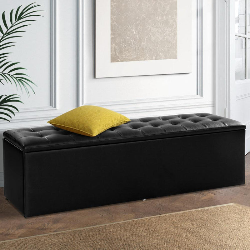 Bostin Life Artiss Storage Ottoman Blanket Box Black Large Leather Rest Chest Toy Foot Stool