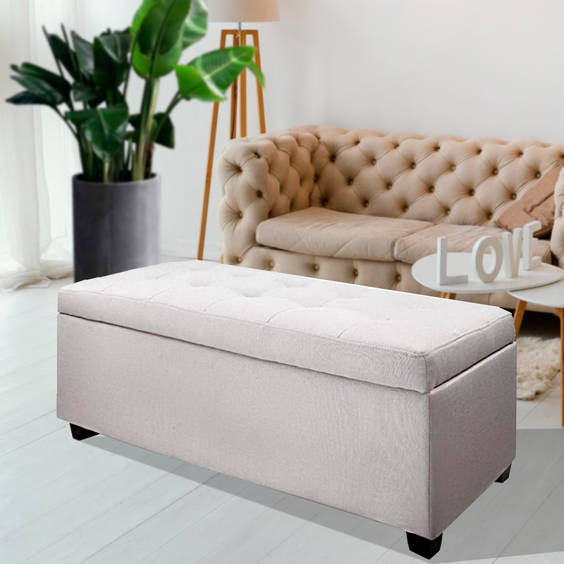 Large Fabric Storage Ottoman - Beige