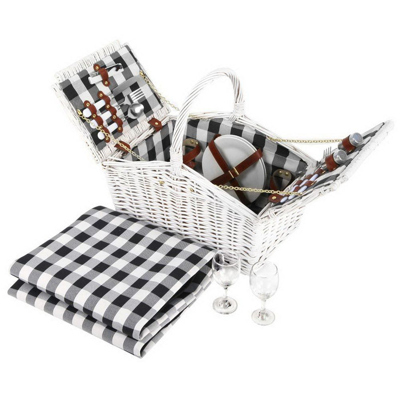 Bostin Life Alfresco 2 Person Picnic Basket Baskets White Deluxe Outdoor Corporate Blanket Park