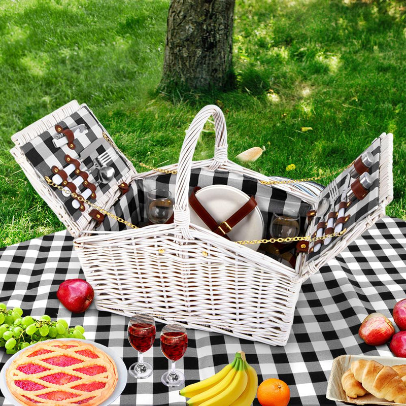 Bostin Life Alfresco 2 Person Picnic Basket Baskets White Deluxe Outdoor Corporate Blanket Park