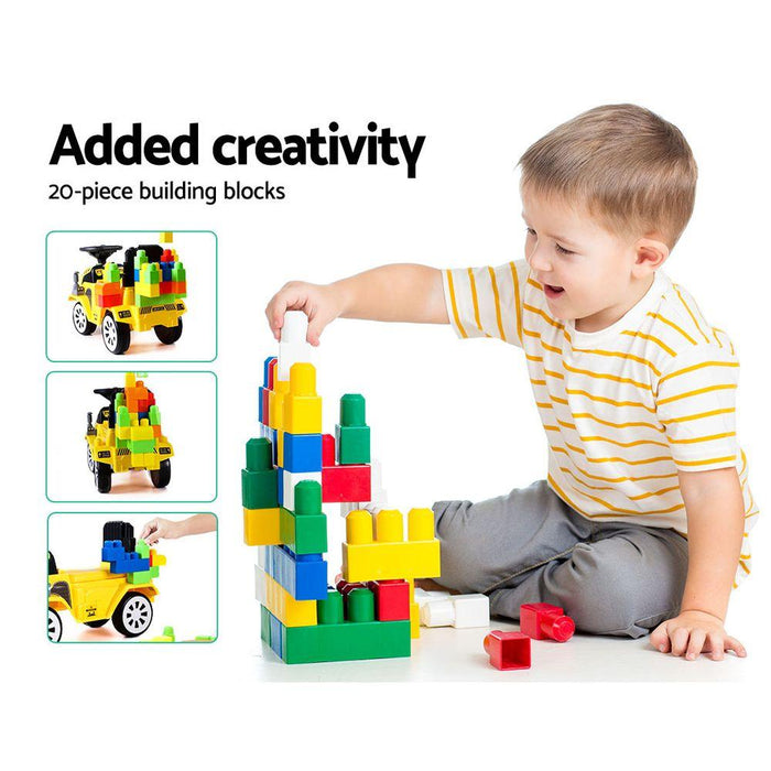 Bostin Life Keezi Kids Ride On Car W/ Building Blocks Toy Cars Engine Vehicle Truck Children Baby &
