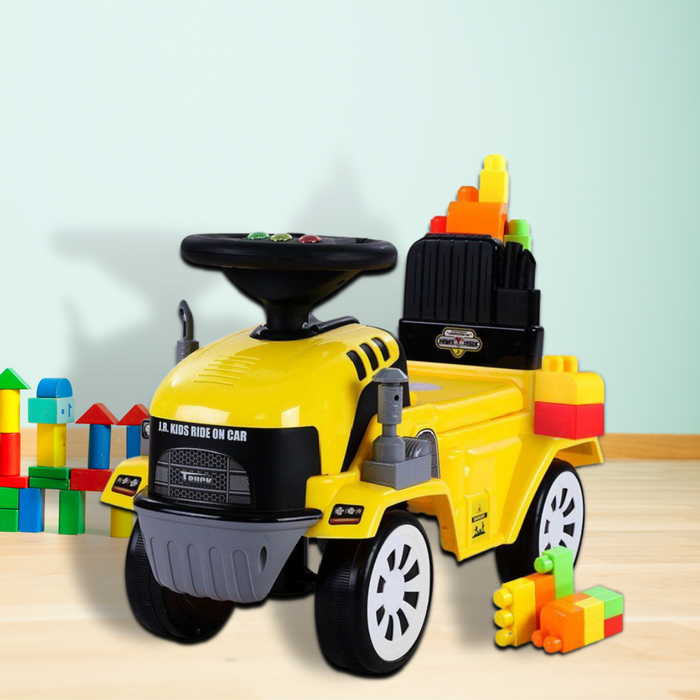 Kids Ride On Car Construction Vehicle Truck Yellow with Building Blocks