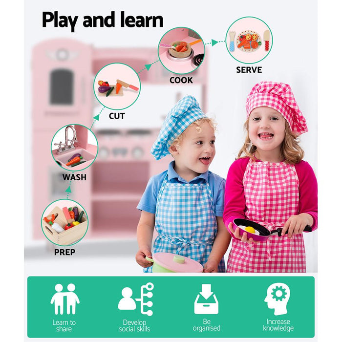 Bostin Life Keezi Kids Kitchen Set Pretend Play Food Sets Childrens Utensils Wooden Toy Pink Baby &