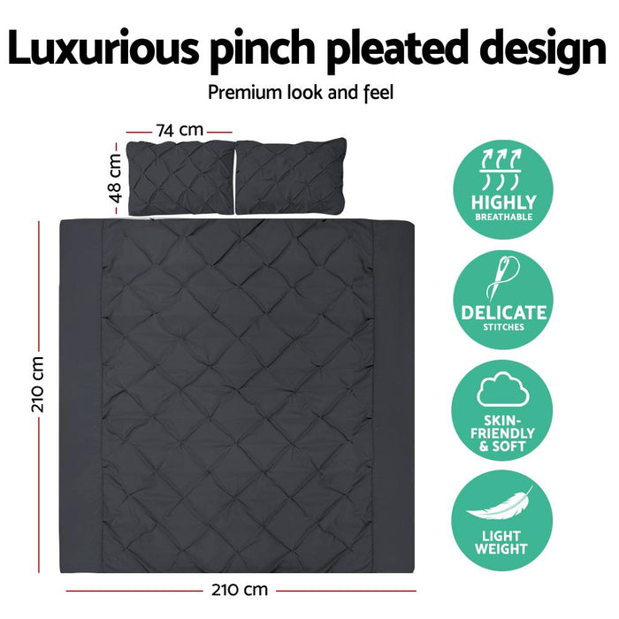 Bostin Life Luxury 3 Piece Diamond Pintuck Quilt Cover Set - Queen Size Black Home & Garden > Bed
