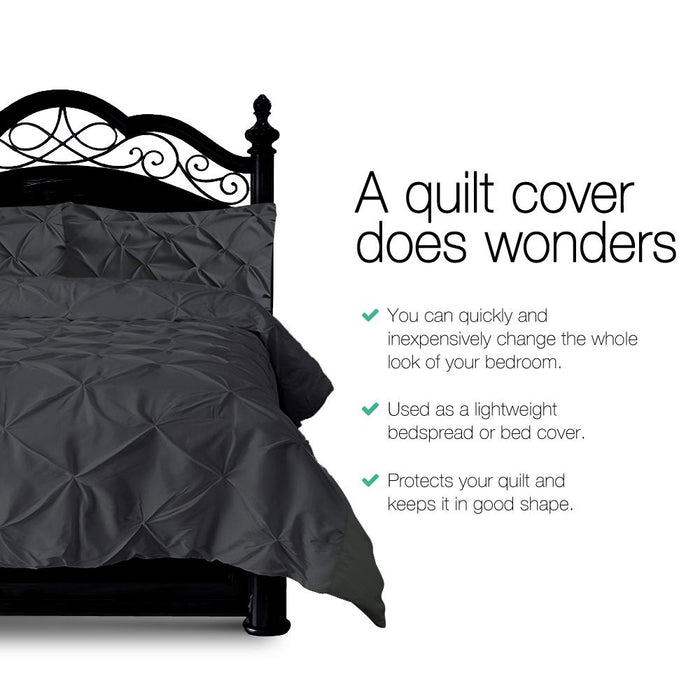 Bostin Life Luxury 3 Piece Diamond Pintuck Quilt Cover Set - Queen Size Black Home & Garden > Bed