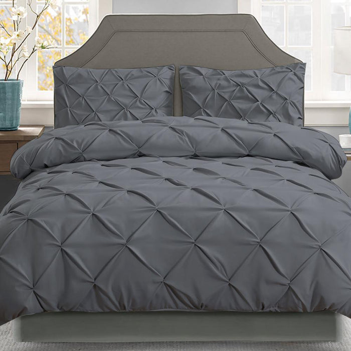 Bostin Life Luxury 3 Piece Diamond Pintuck Quilt Cover Set - King Size Charcoal Home & Garden > Bed