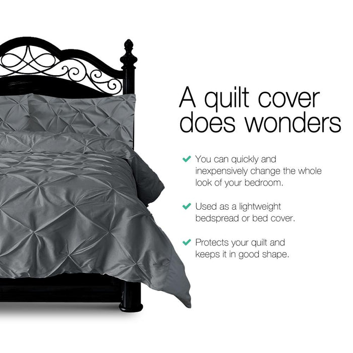 Bostin Life Luxury 3 Piece Diamond Pintuck Quilt Cover Set - Queen Size Charcoal Home & Garden > Bed