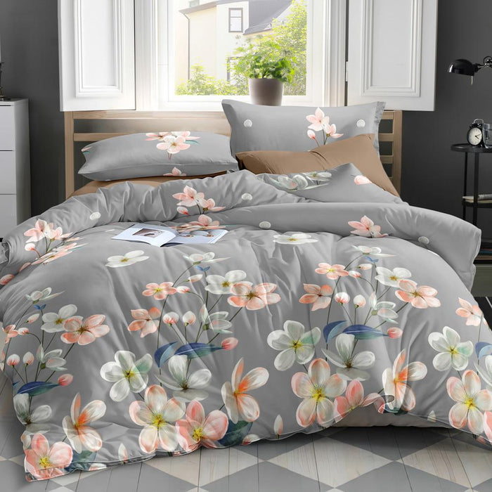 Bostin Life Giselle Bedding Quilt Cover Set King Bed Doona Duvet Reversible Sets Flower Pattern Grey
