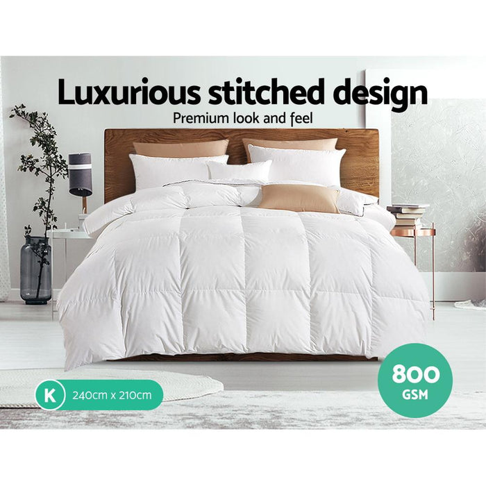 Bostin Life Goose Down Feather Winter Doona Quilt - King Size 800Gsm White Home & Garden > Bed And