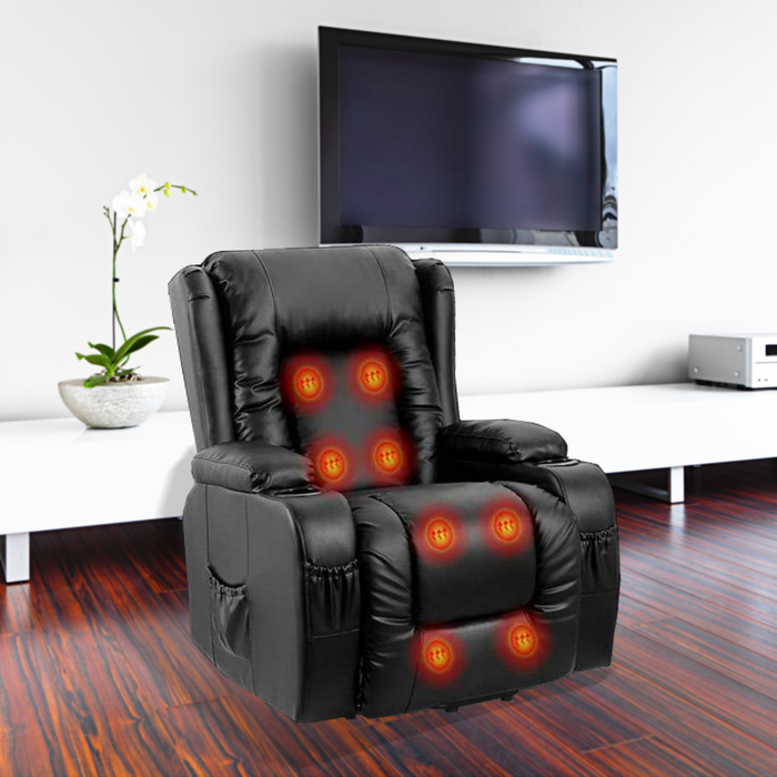 Electric Soft PU Leather Heating Recliner Massage Chair with Lift Motor