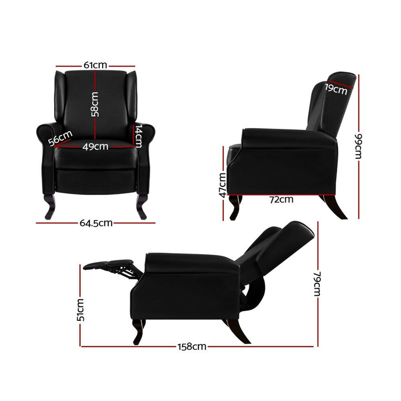 Bostin Life Recliner Chair Luxury Lounge Armchair Single Sofa Couch Pu Leather Black Furniture >