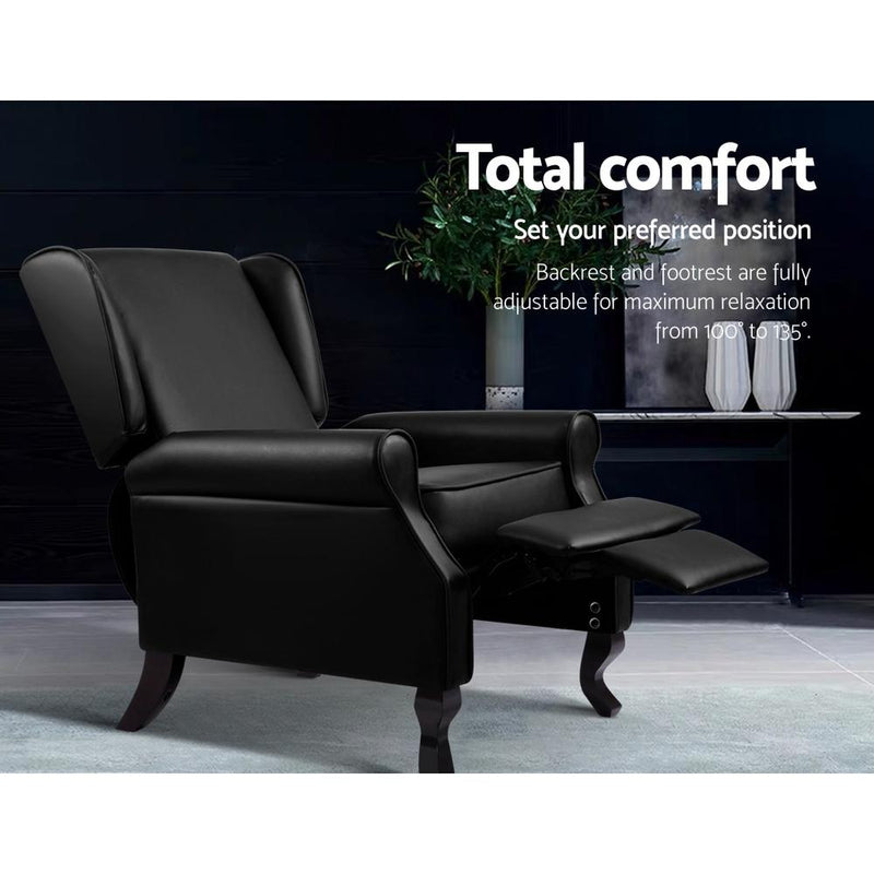 Bostin Life Recliner Chair Luxury Lounge Armchair Single Sofa Couch Pu Leather Black Furniture >