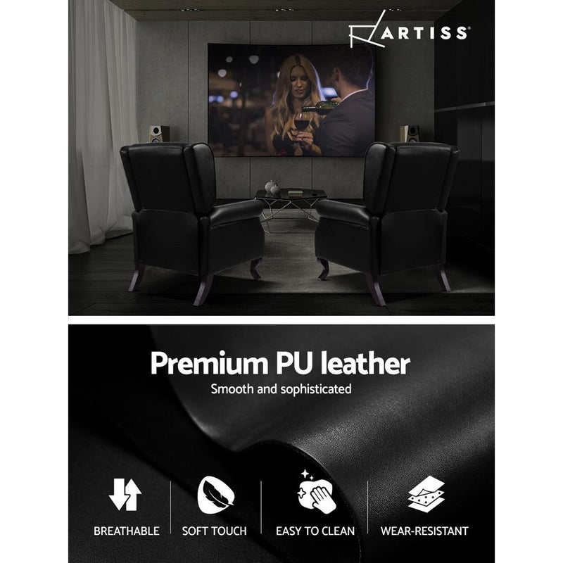 Bostin Life Recliner Chair Luxury Lounge Armchair Single Sofa Couch Pu Leather Black Furniture >