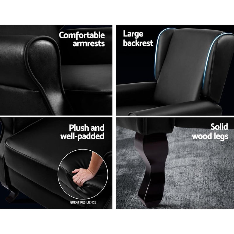 Bostin Life Recliner Chair Luxury Lounge Armchair Single Sofa Couch Pu Leather Black Furniture >