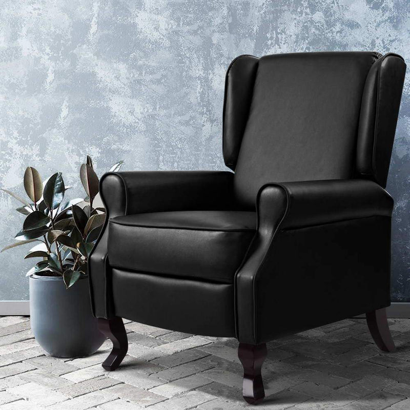 Bostin Life Recliner Chair Luxury Lounge Armchair Single Sofa Couch Pu Leather Black Furniture >
