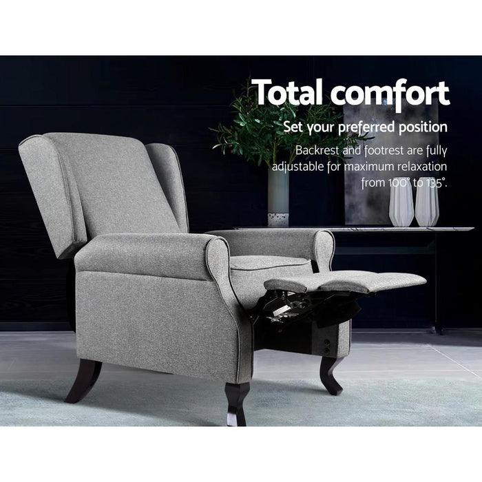 Bostin Life Recliner Chair Luxury Lounge Armchair Single Sofa Couch Fabric Grey Furniture > Living