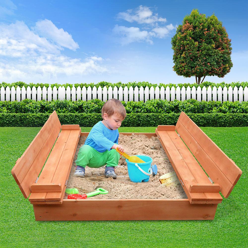 Wooden Outdoor Sandpit Set - Natural Wood — Bostin Life