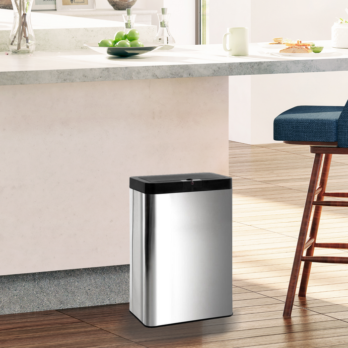 Automatic Touch Free 50L Stainless Steel Sensor Rubbish Trash Bin - Silver
