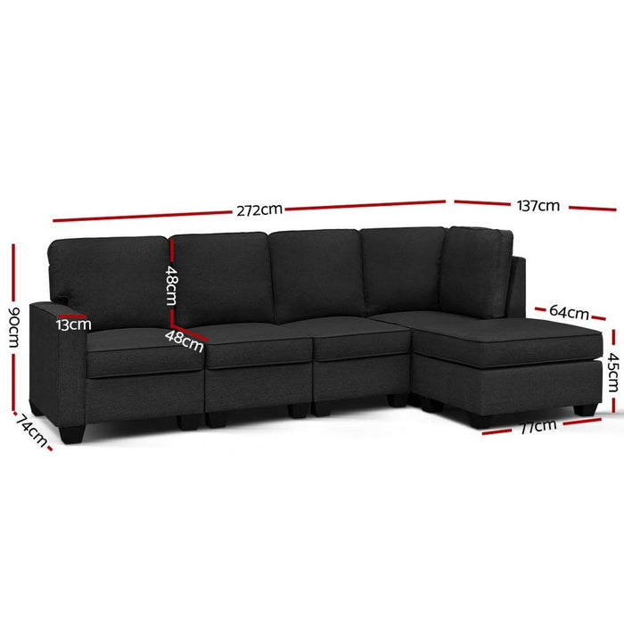 Bostin Life Sofa Lounge Set 5 Seater Modular Chaise Chair Suite Couch Dark Grey Dropshipzone