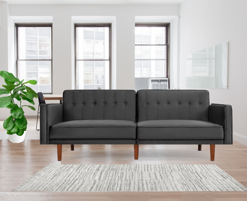 Bostin Life Sofa Bed Lounge 3 Seater Futon Couch Recline Chair Wood Velvet Grey Dropshipzone