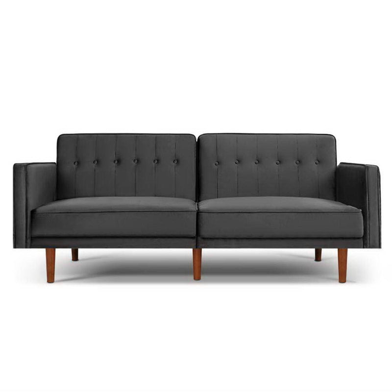 Bostin Life Sofa Bed Lounge 3 Seater Futon Couch Recline Chair Wood Velvet Grey Dropshipzone