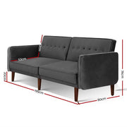 Bostin Life Sofa Bed Lounge 3 Seater Futon Couch Recline Chair Wood Velvet Grey Dropshipzone