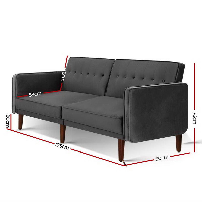 Bostin Life Sofa Bed Lounge 3 Seater Futon Couch Recline Chair Wood Velvet Grey Dropshipzone