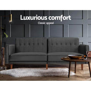 Bostin Life Sofa Bed Lounge 3 Seater Futon Couch Recline Chair Wood Velvet Grey Dropshipzone