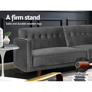 Bostin Life Sofa Bed Lounge 3 Seater Futon Couch Recline Chair Wood Velvet Grey Dropshipzone
