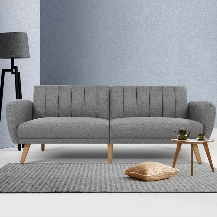 Bostin Life Sofa Bed Lounge 3 Seater Futon Couch Recline Chair Wooden Fabric Grey Dropshipzone