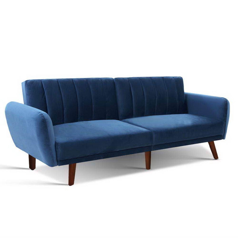 Bostin Life Sofa Bed Lounge 3 Seater Futon Couch Recline Chair Wooden Velvet Blue Dropshipzone