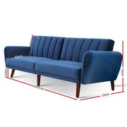 Bostin Life Sofa Bed Lounge 3 Seater Futon Couch Recline Chair Wooden Velvet Blue Dropshipzone