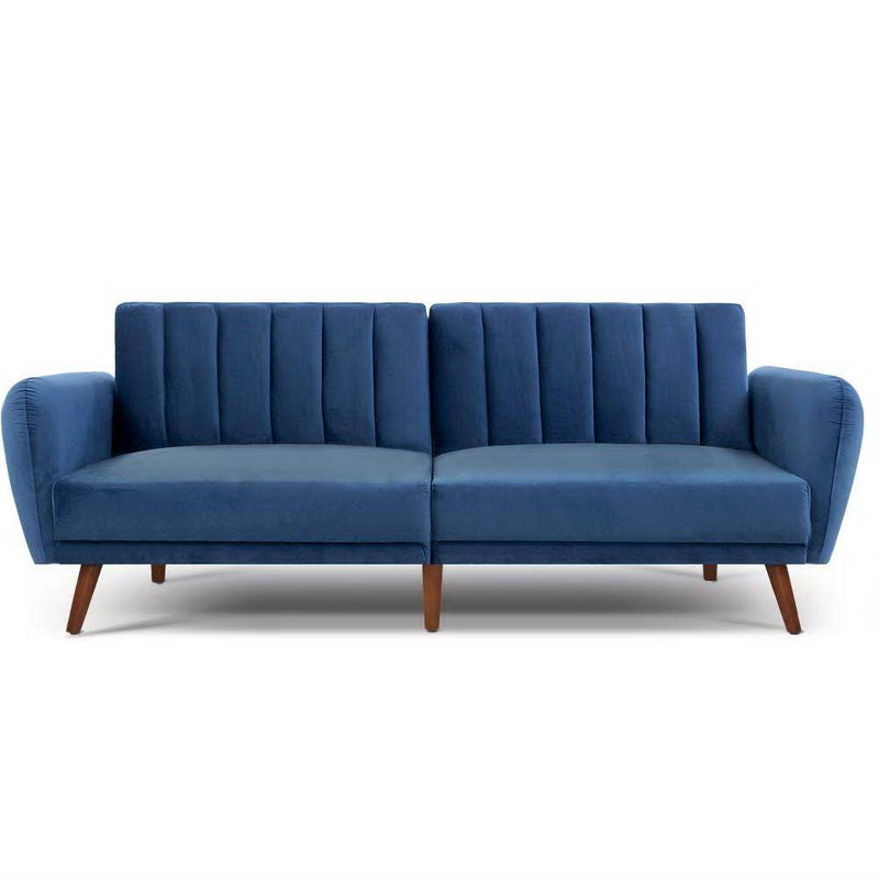 Bostin Life Sofa Bed Lounge 3 Seater Futon Couch Recline Chair Wooden Velvet Blue Dropshipzone